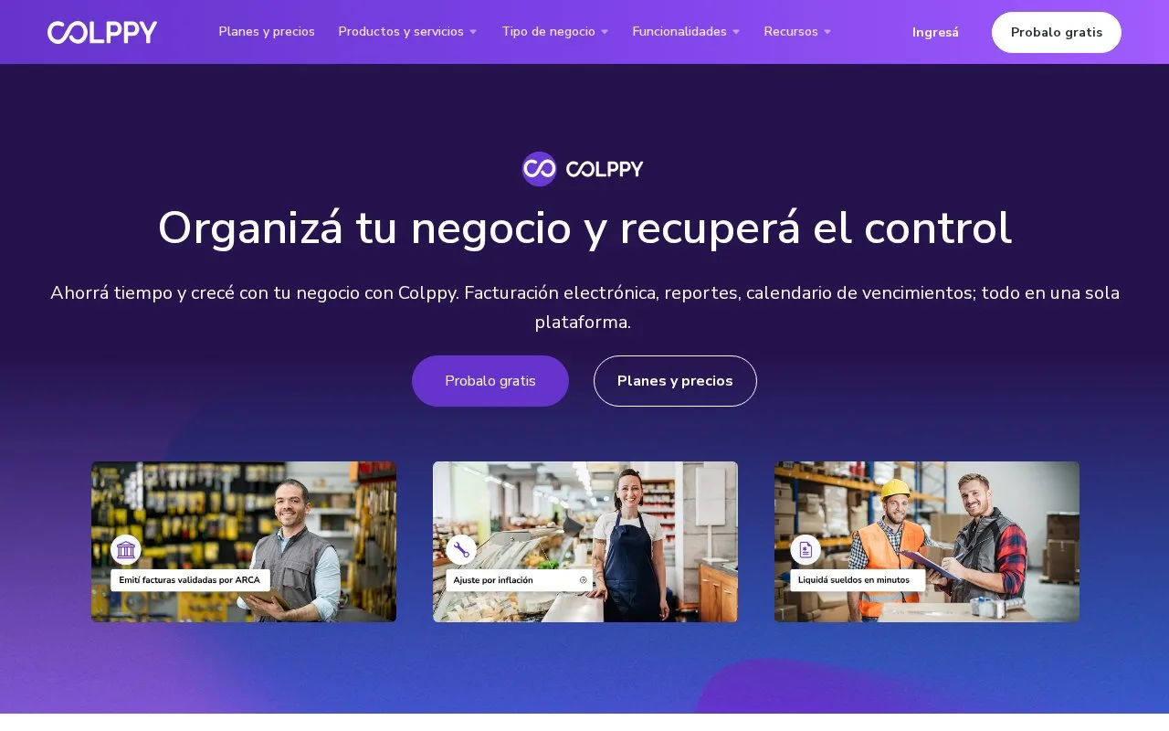 Screenshot of the Colppy homepage