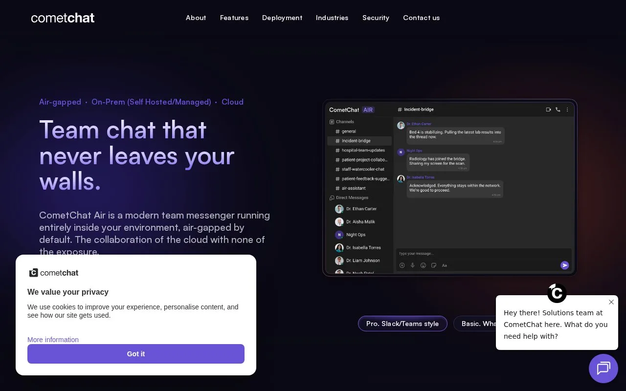 Screenshot of the CometChat Air homepage