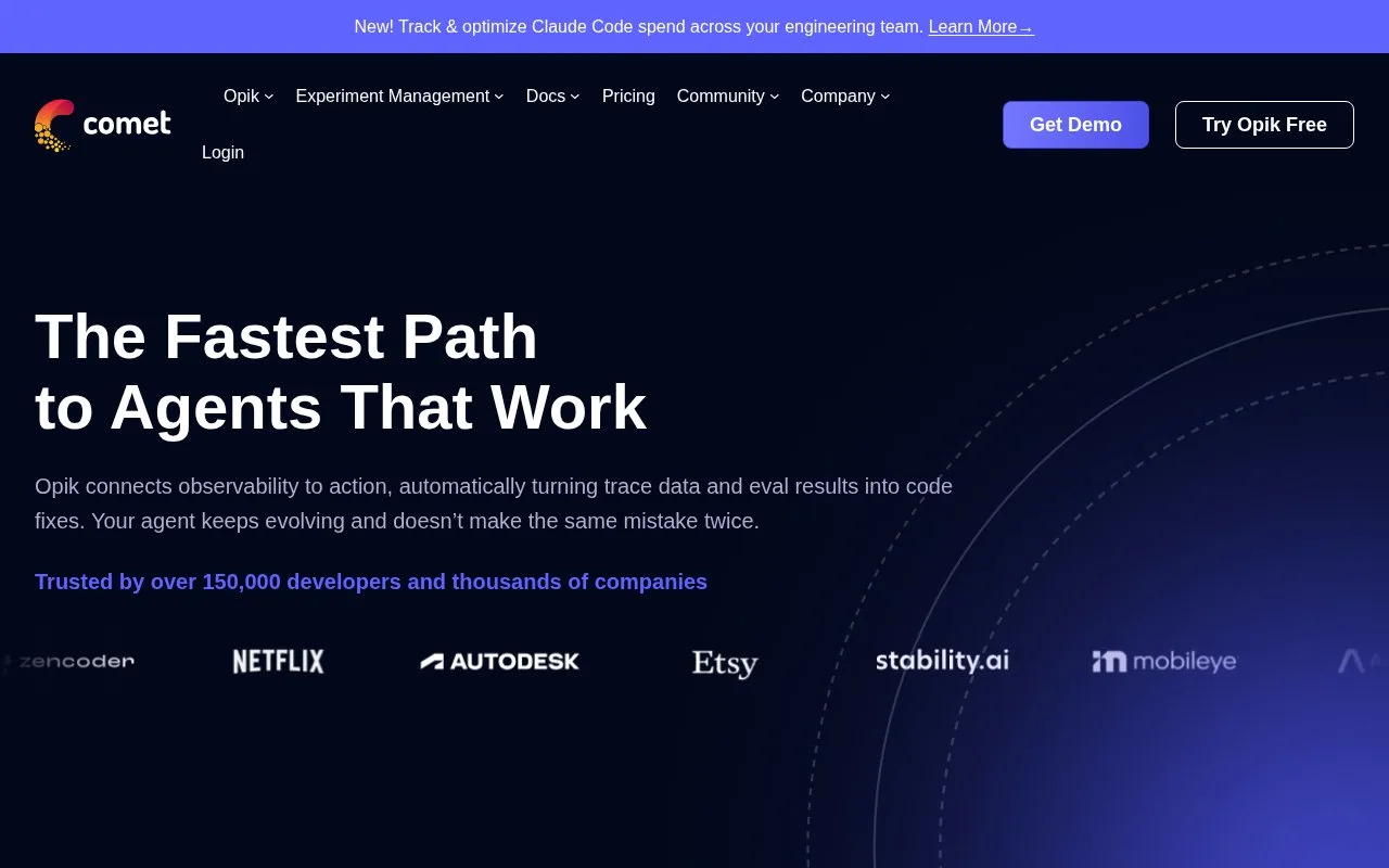 Screenshot of the Comet homepage