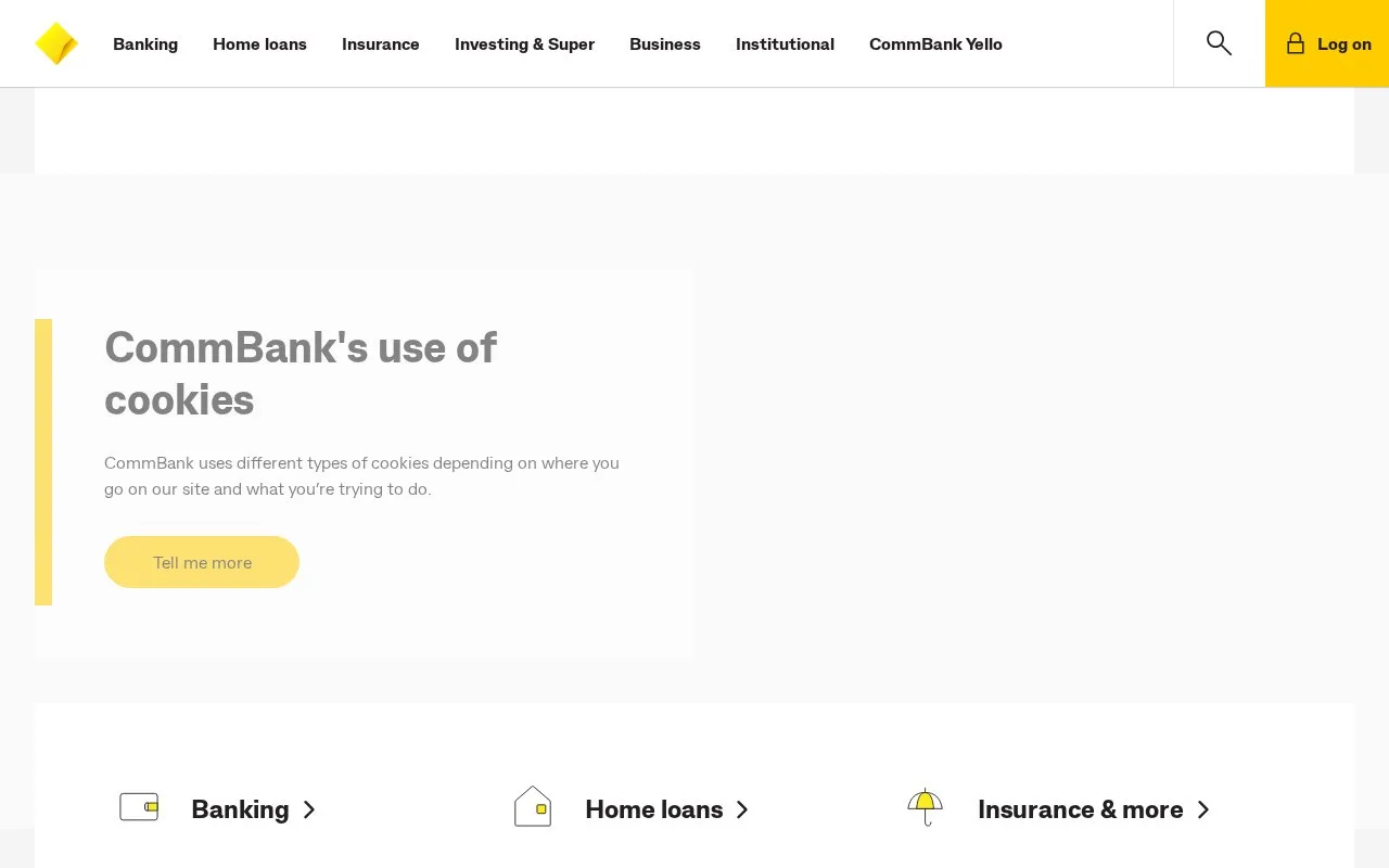 Screenshot of the Commonwealth Bank homepage