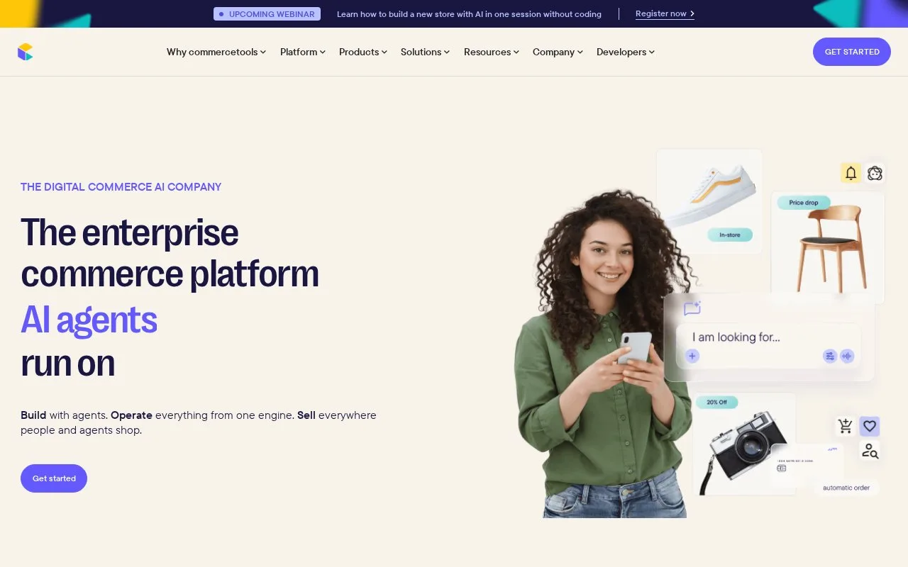 Screenshot of the commercetools homepage