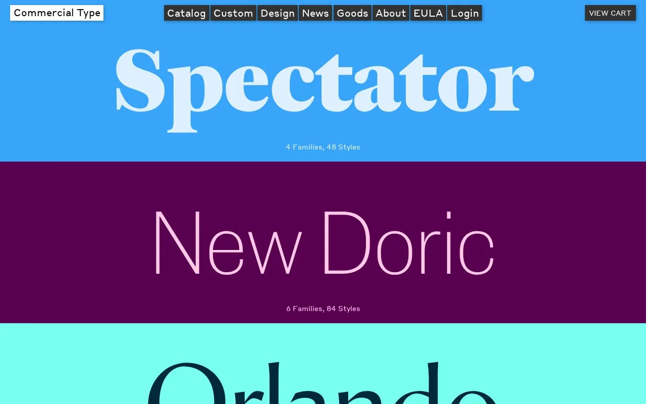 Screenshot of the Commercial Type homepage