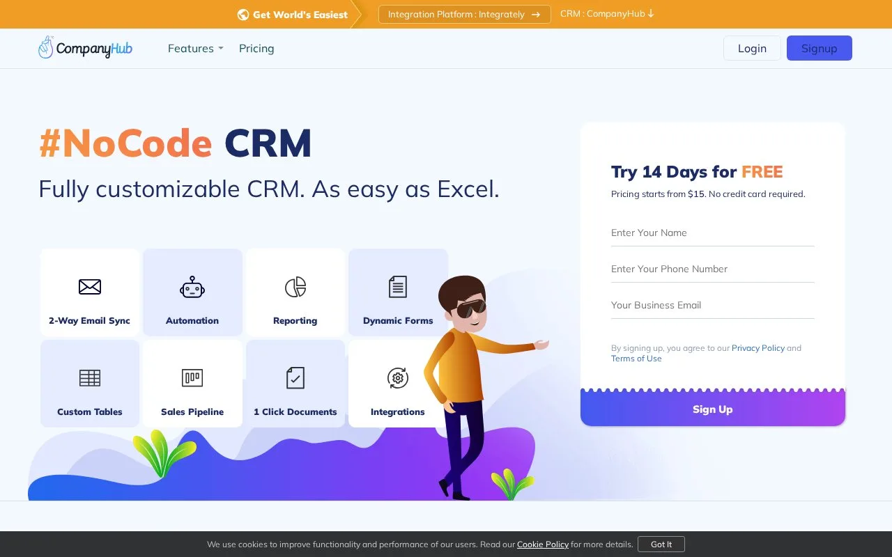 Screenshot of the CompanyHub homepage