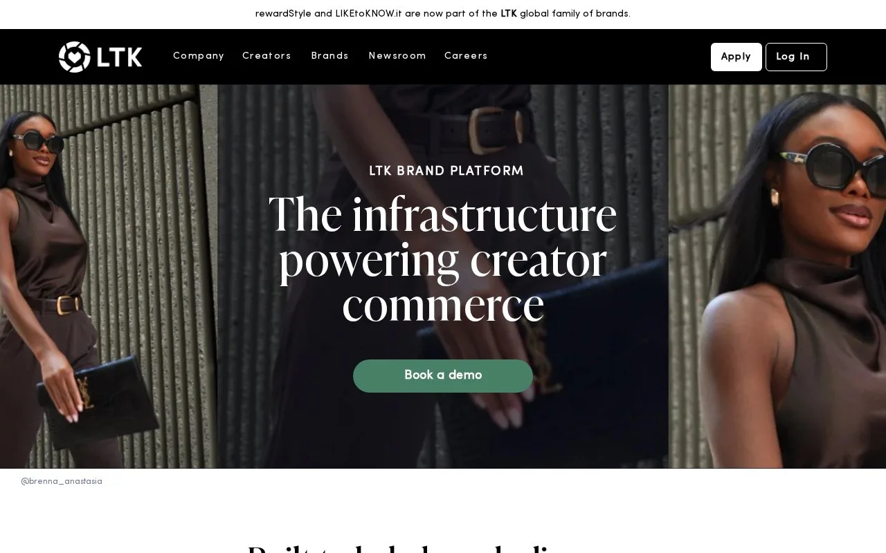 Screenshot of the LTK Brand Platform homepage
