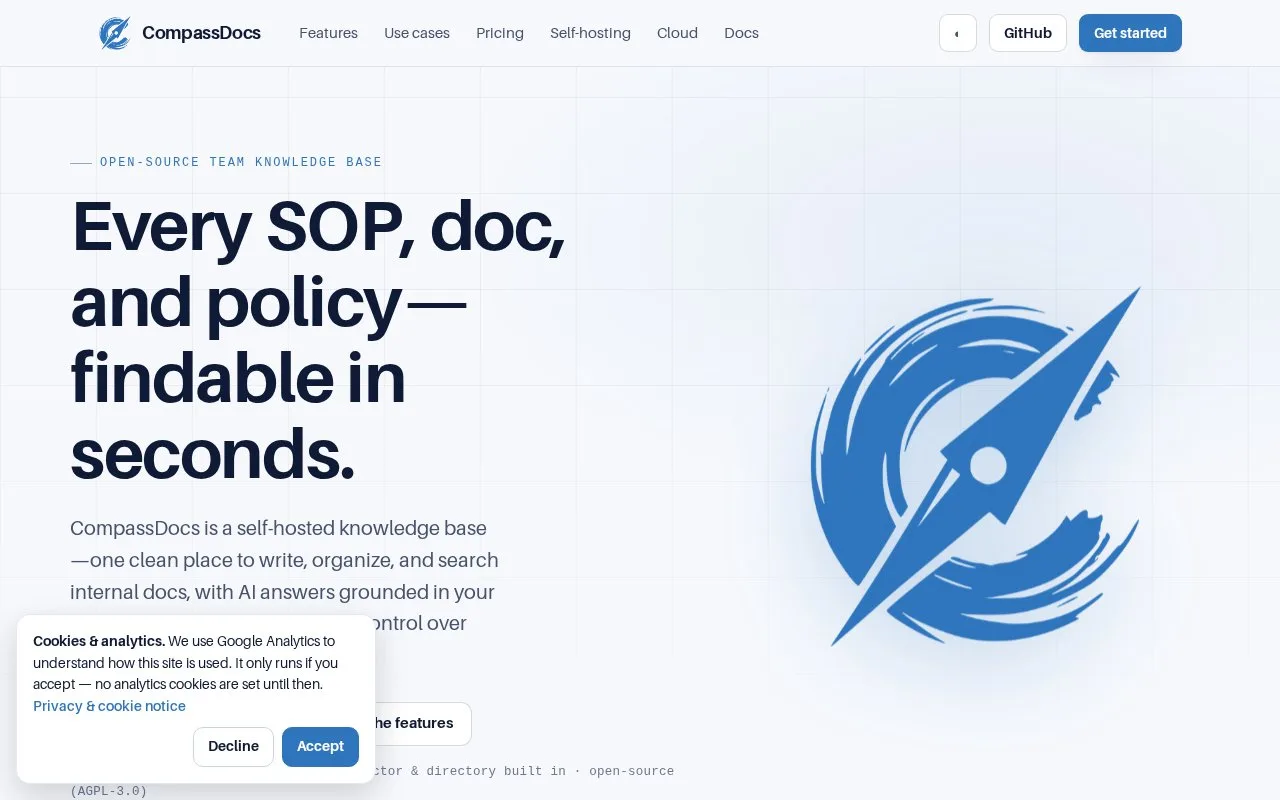 Screenshot of the CompassDocs homepage