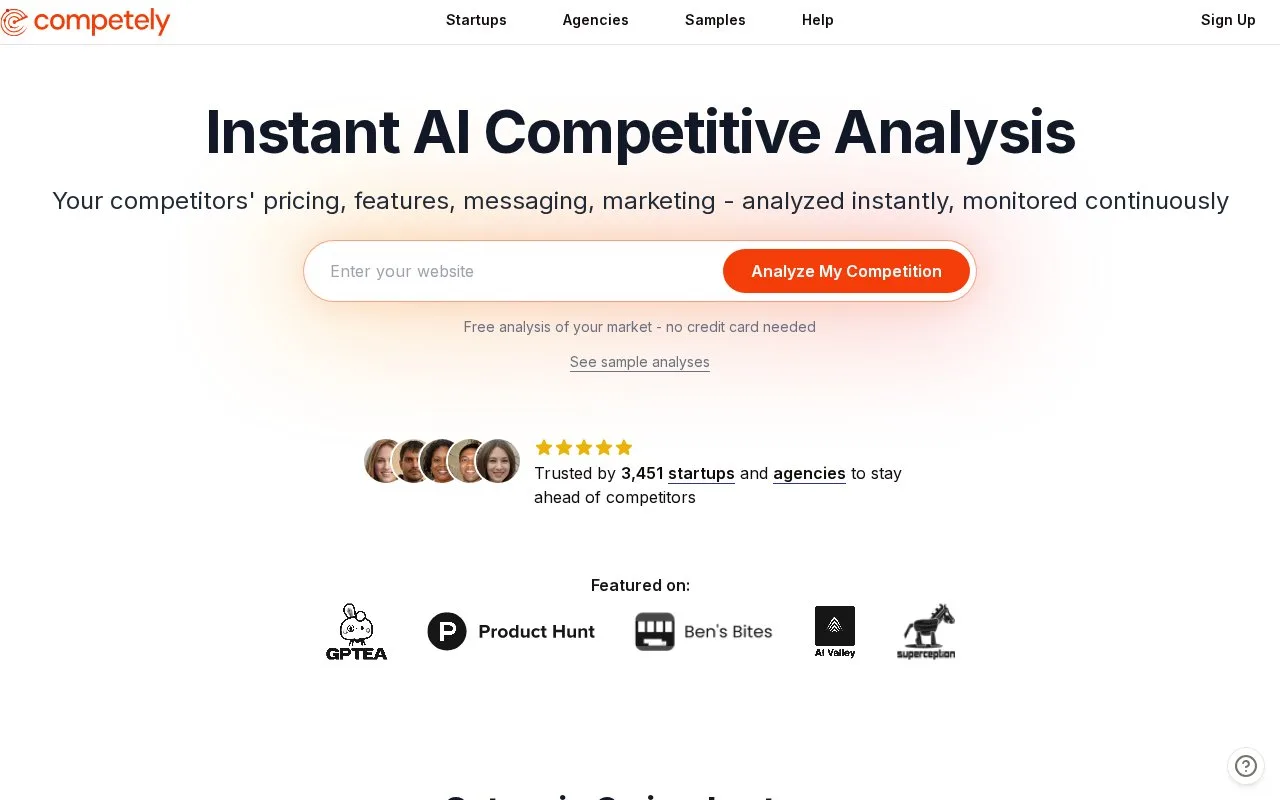 Screenshot of the Competely homepage