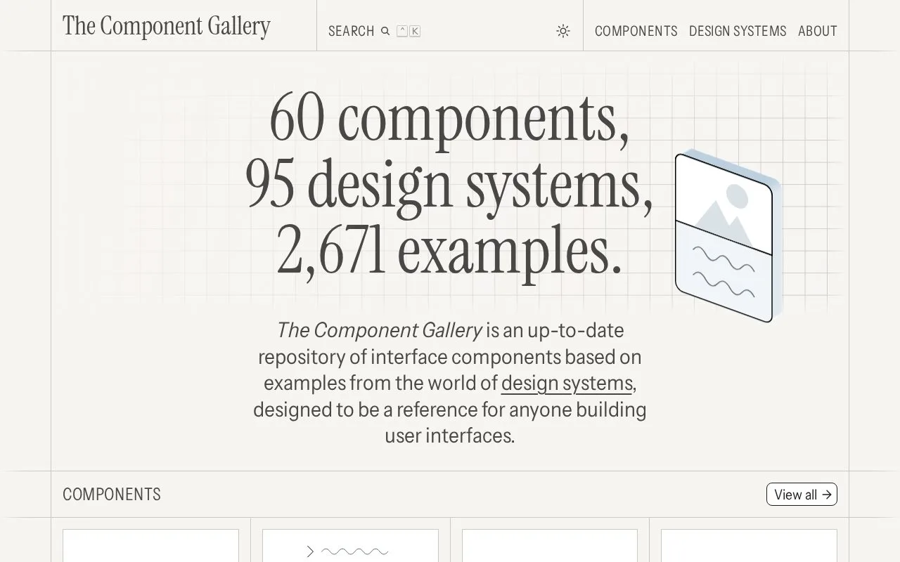 Screenshot of the The Component Gallery homepage