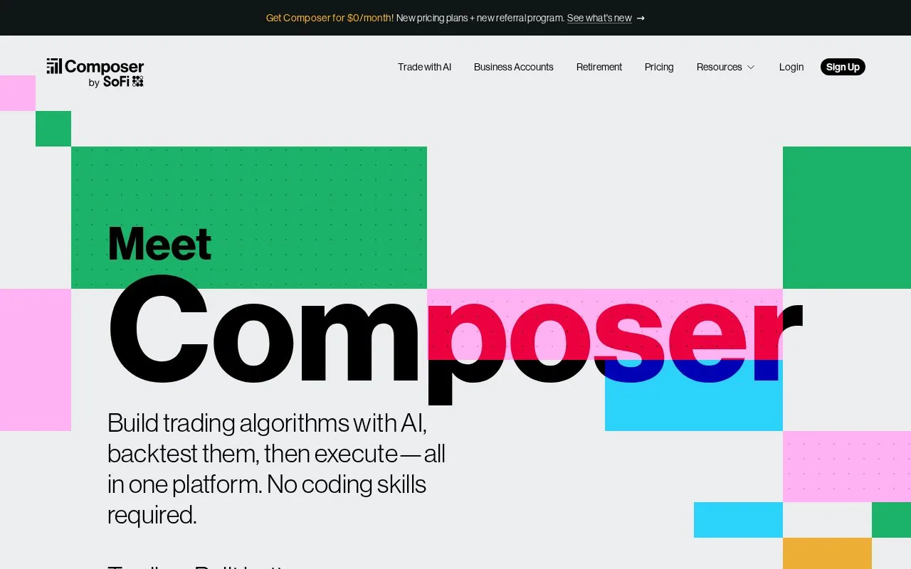 Screenshot of the Composer homepage