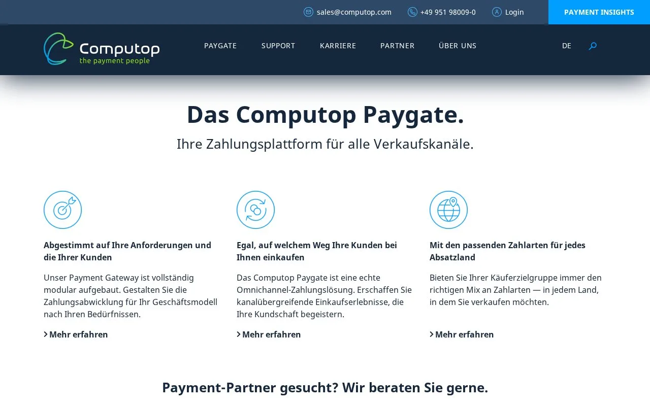 Screenshot of the Computop Paygate homepage