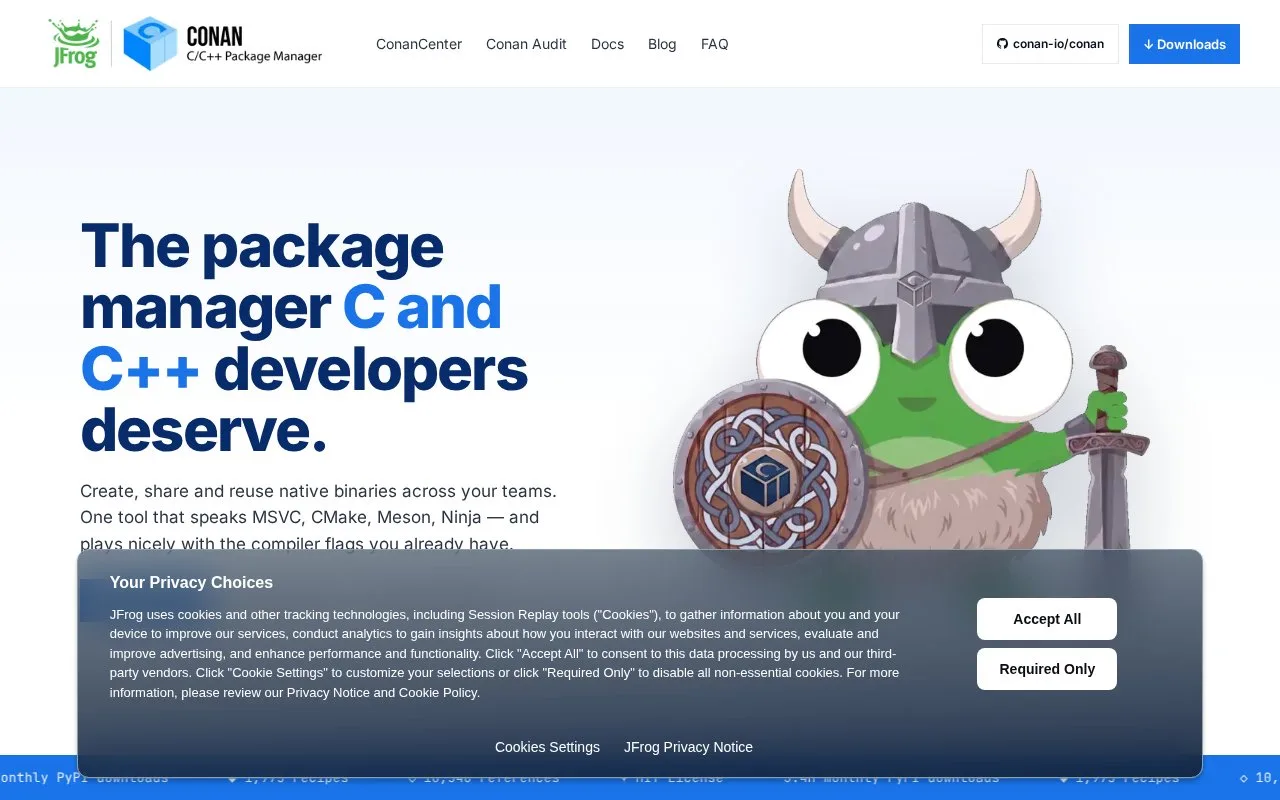Screenshot of the Conan homepage