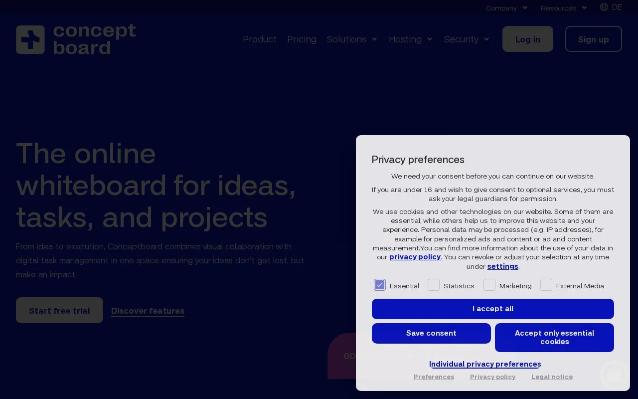 Screenshot of the Conceptboard homepage