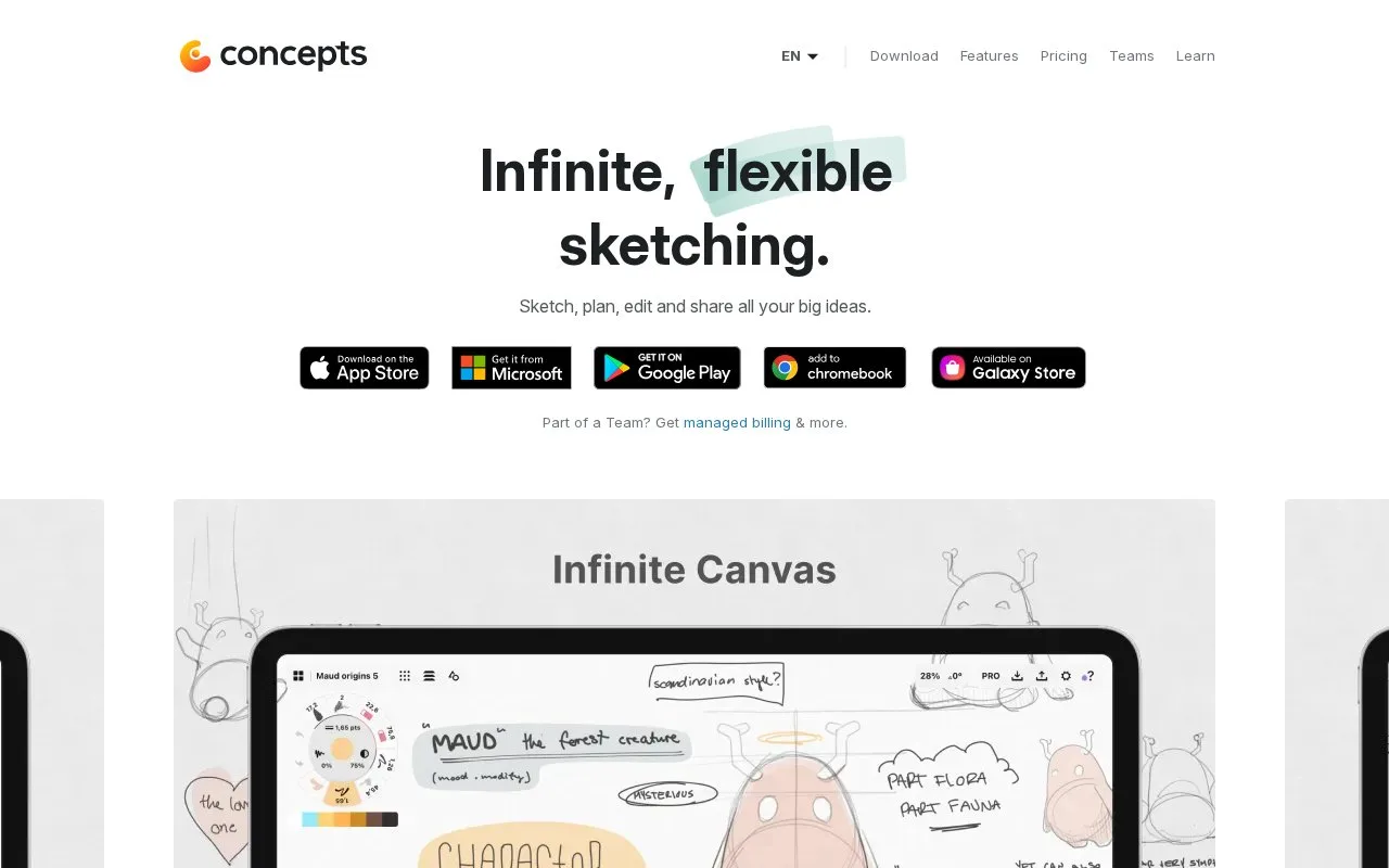 Screenshot of the Concepts homepage