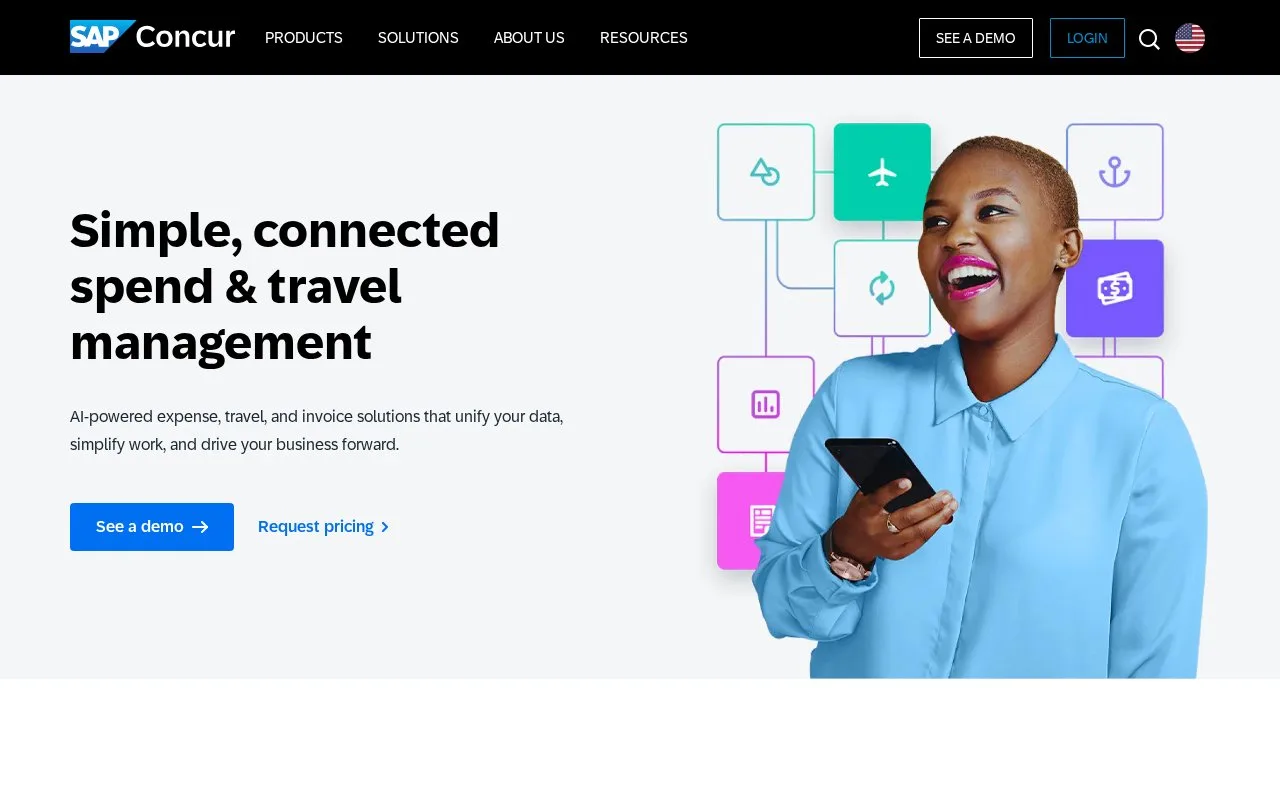 Screenshot of the SAP Concur homepage