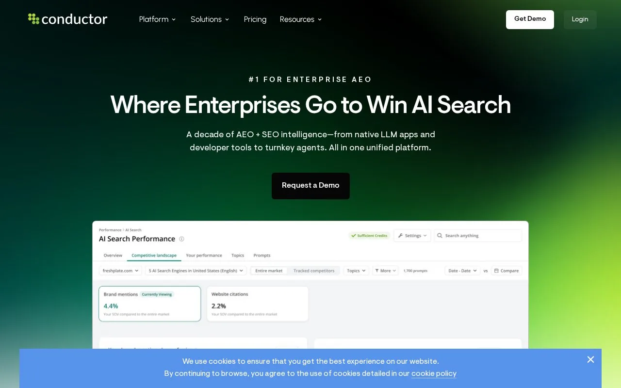 Screenshot of the Conductor homepage