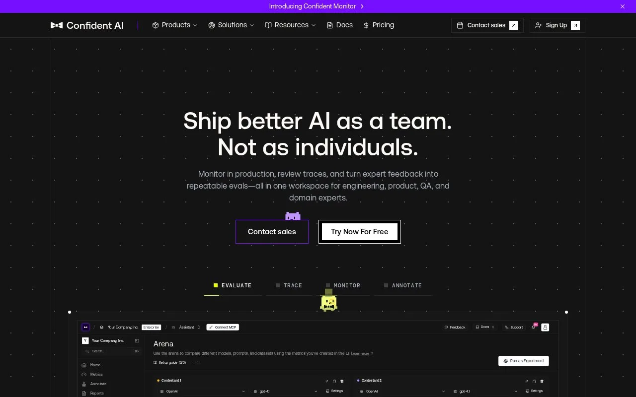 Screenshot of the Confident AI homepage