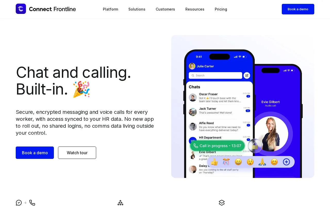 Screenshot of the Connect Frontline Chat and Calling homepage