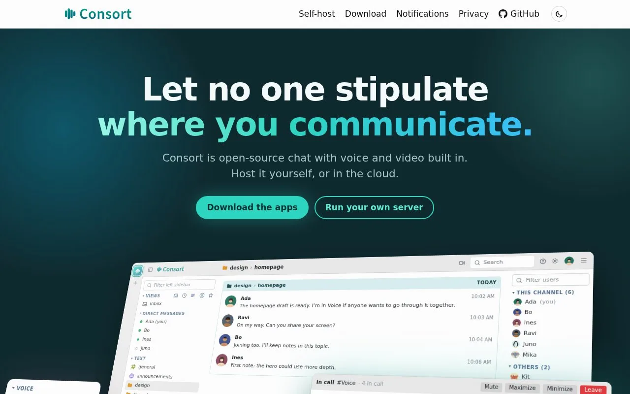 Screenshot of the Consort homepage
