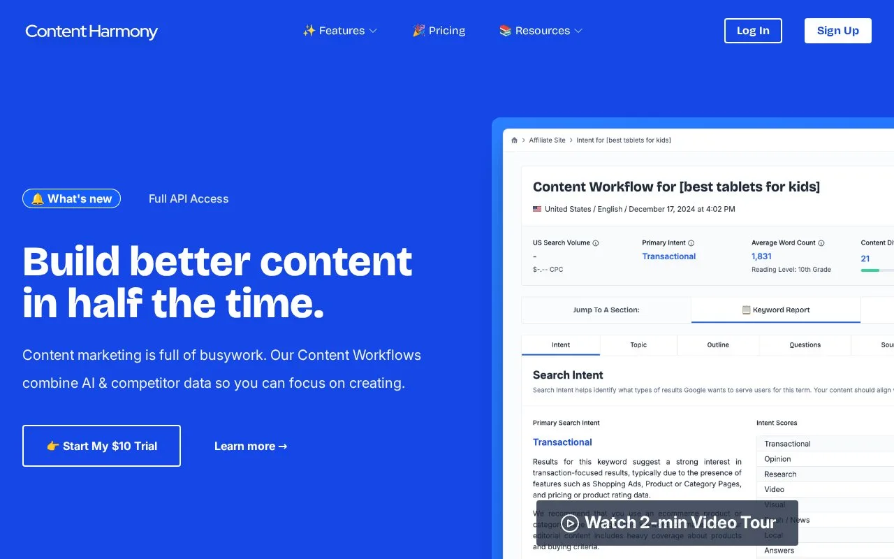Screenshot of the Content Harmony homepage
