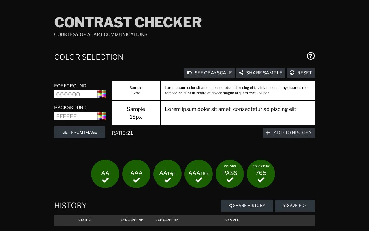 Screenshot of the Contrast Checker homepage