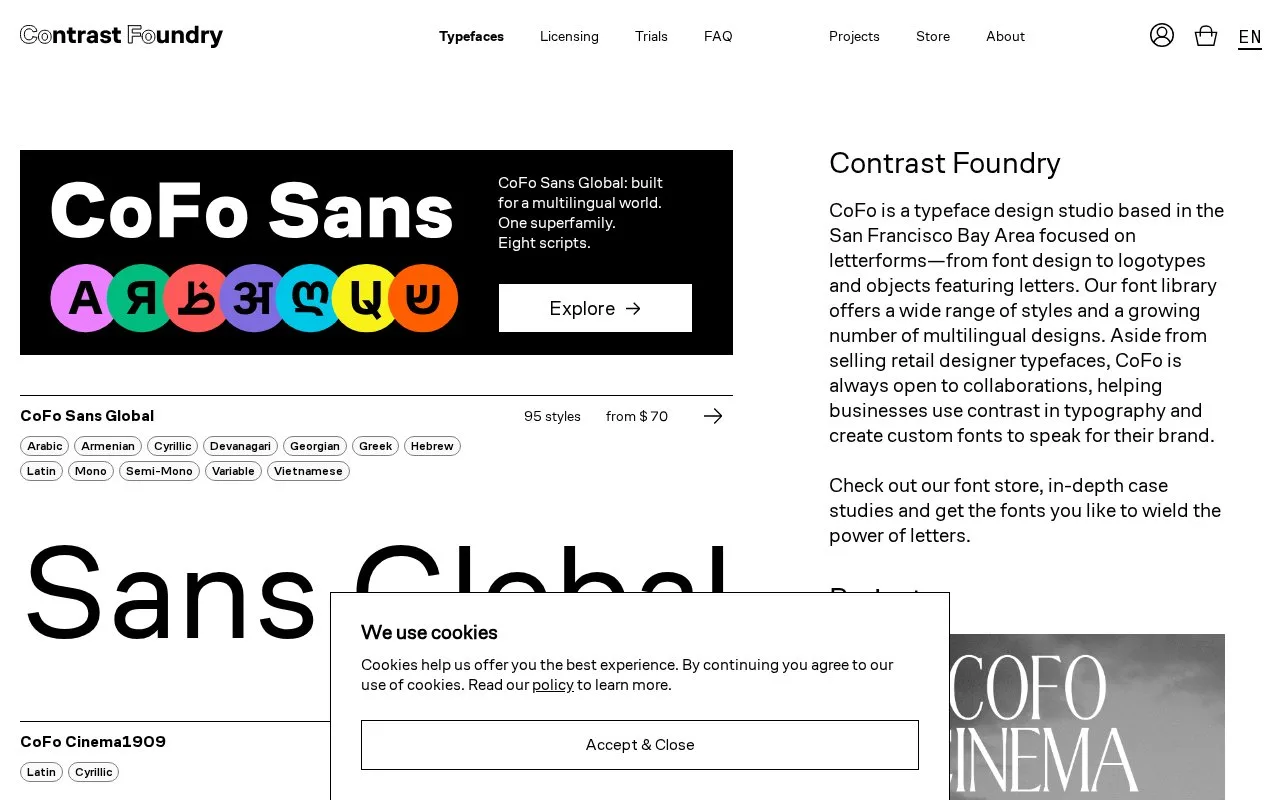 Screenshot of the Contrast Foundry homepage