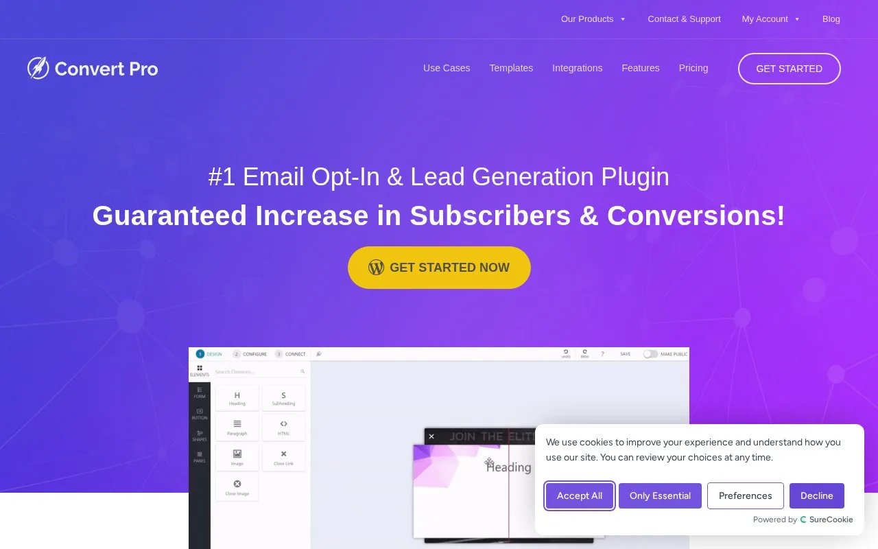 Screenshot of the Convert Pro homepage