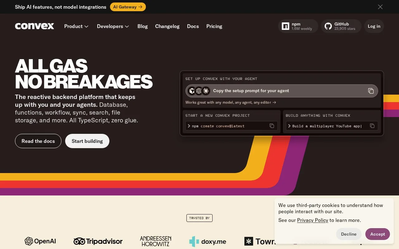 Screenshot of the Convex homepage