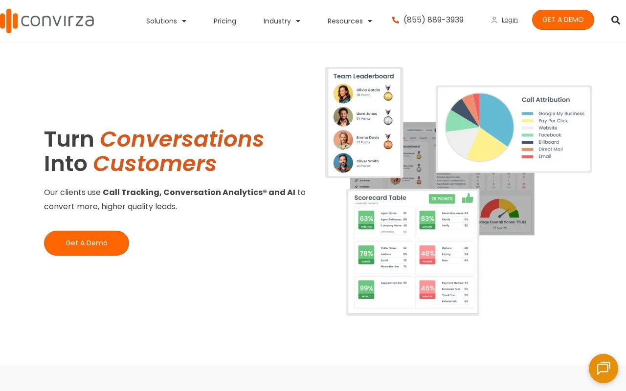 Screenshot of the Convirza homepage