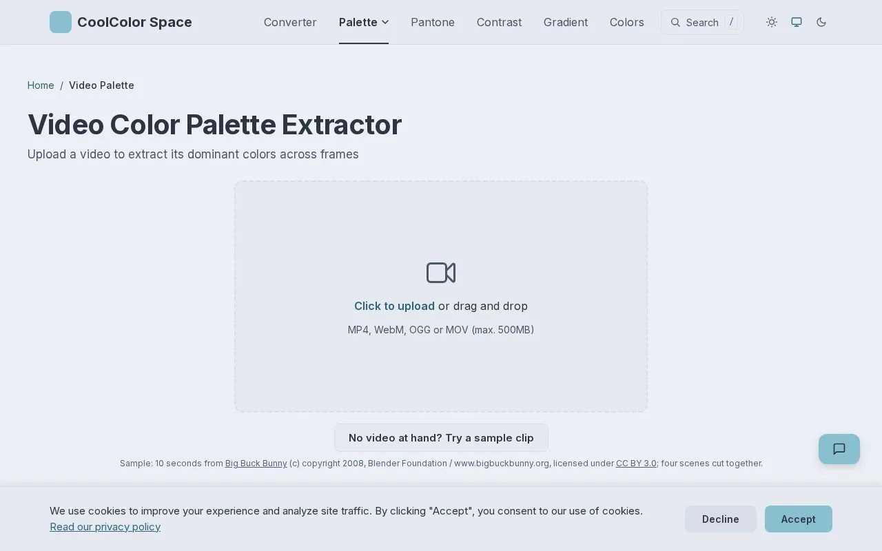 Screenshot of the CoolColor Space homepage