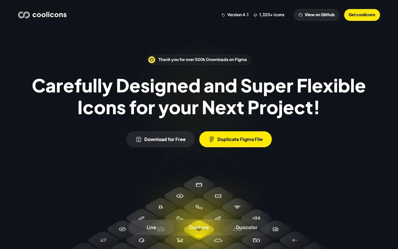 Screenshot of the coolicons homepage