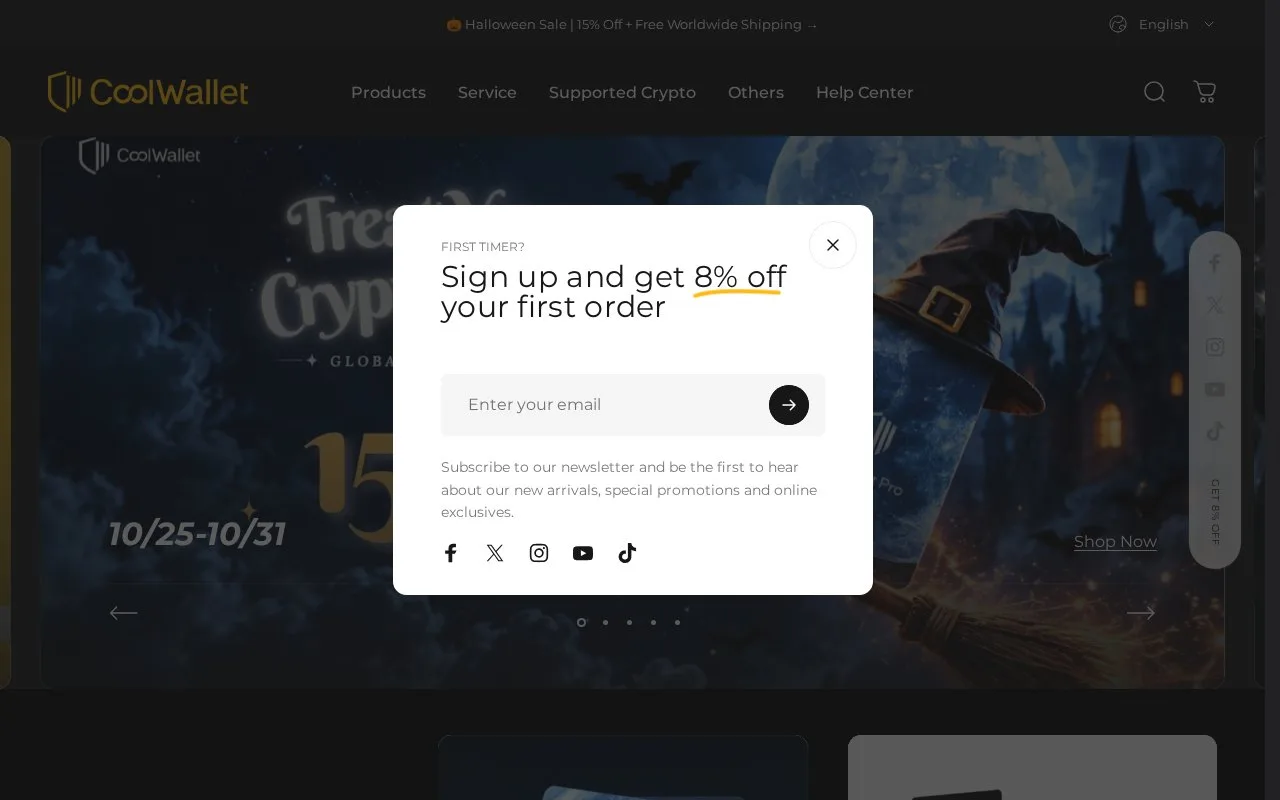Screenshot of the CoolWallet homepage