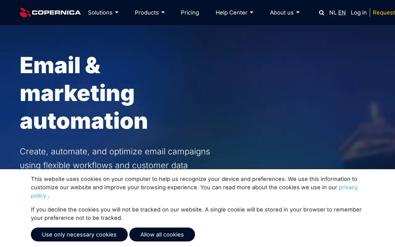Screenshot of the Copernica Marketing Suite homepage