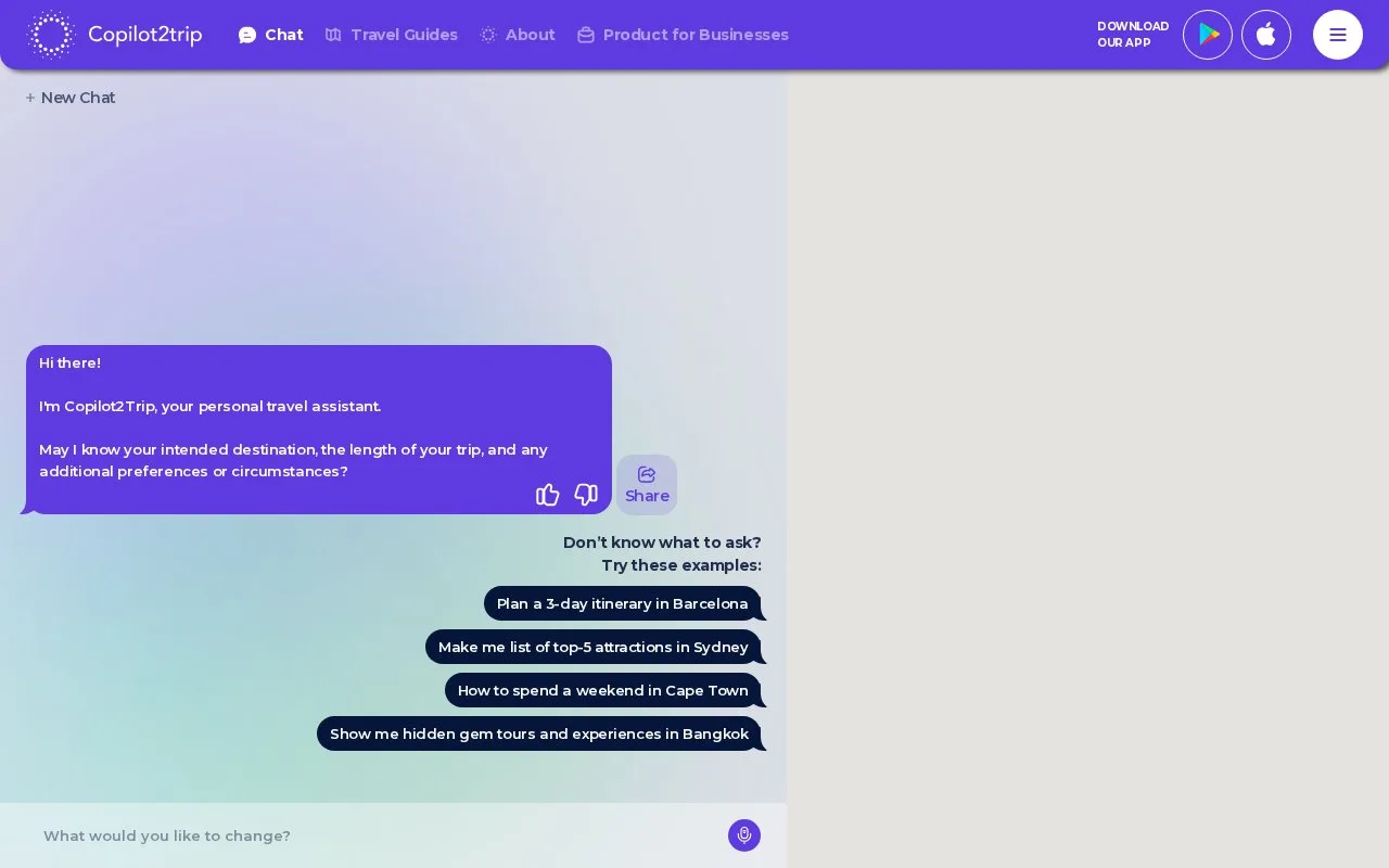 Screenshot of the Copilot2trip homepage