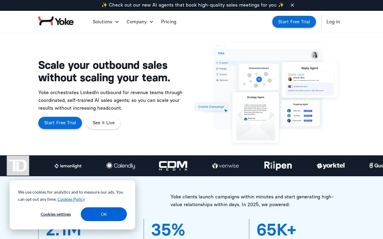 Screenshot of the Yoke homepage