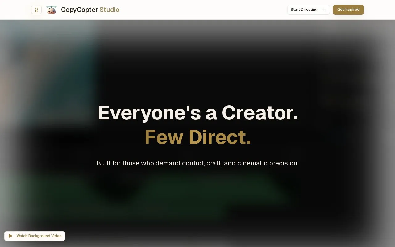 Screenshot of the CopyCopter homepage