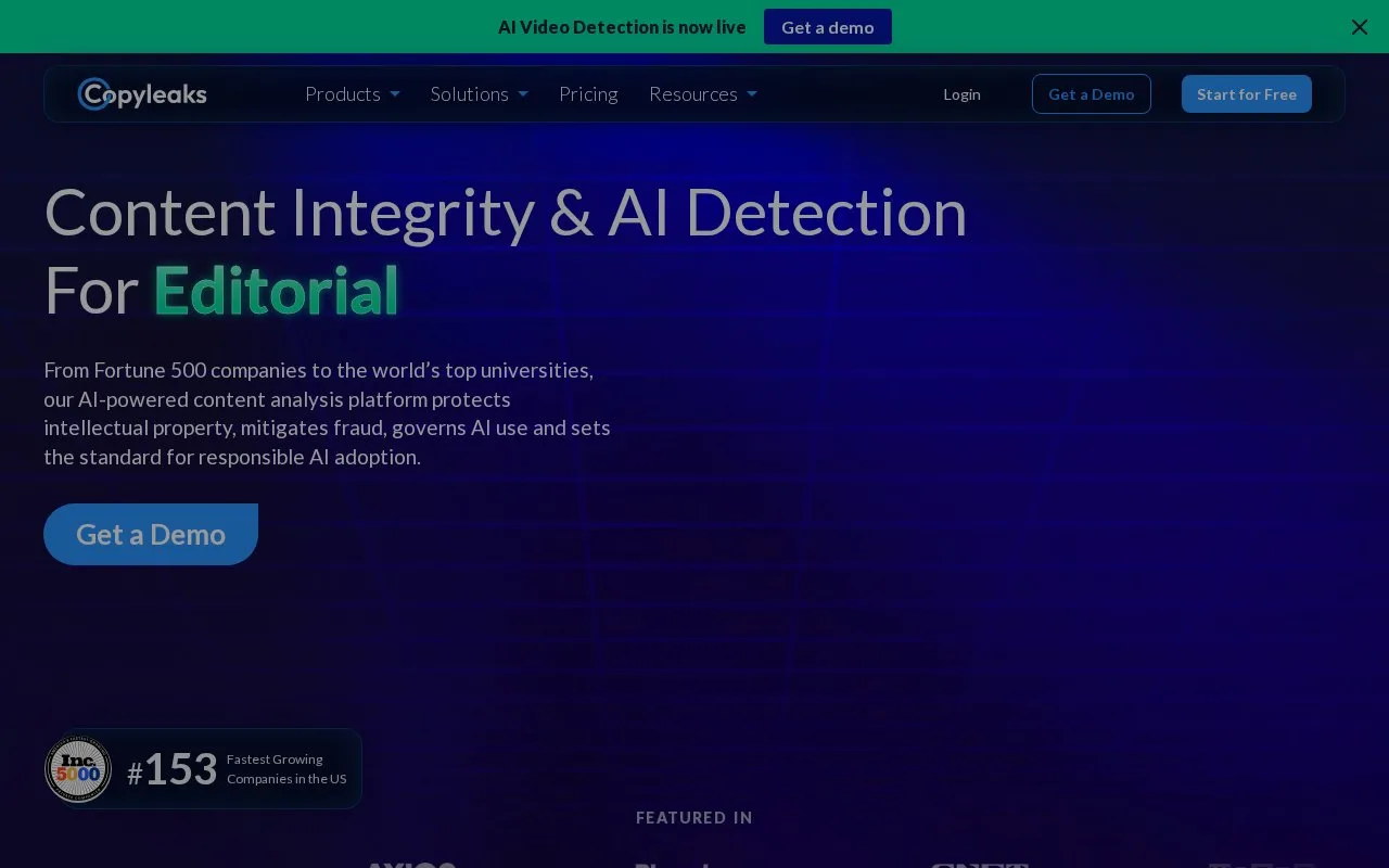 Screenshot of the Copyleaks homepage