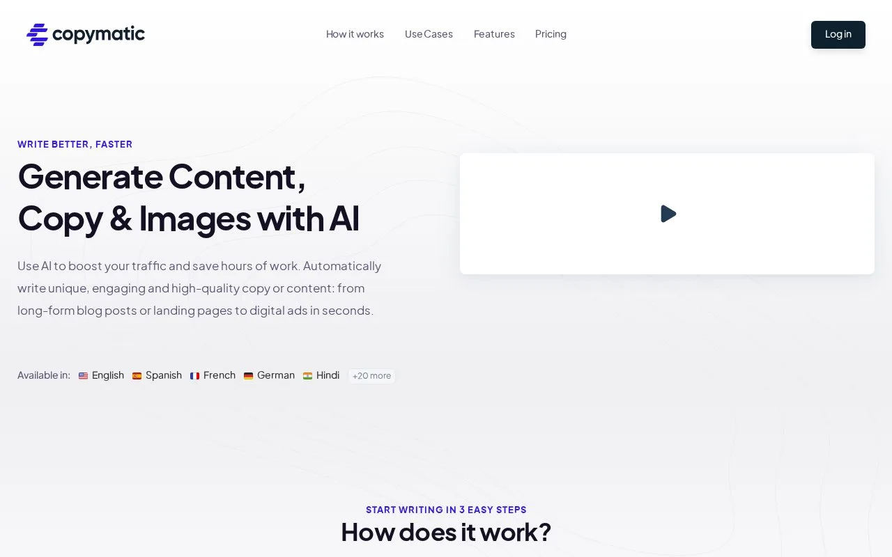 Screenshot of the Copymatic homepage