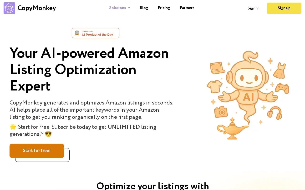 Screenshot of the CopyMonkey homepage