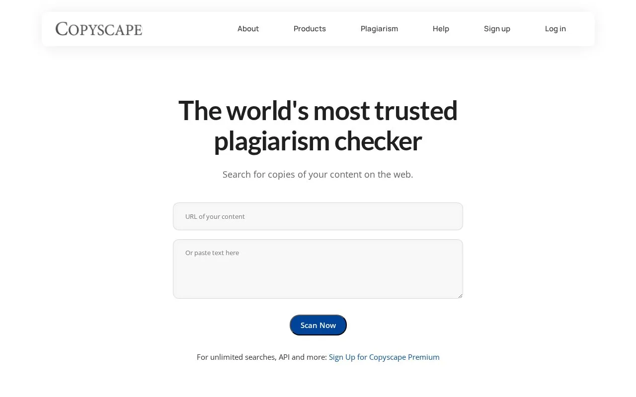 Screenshot of the Copyscape homepage