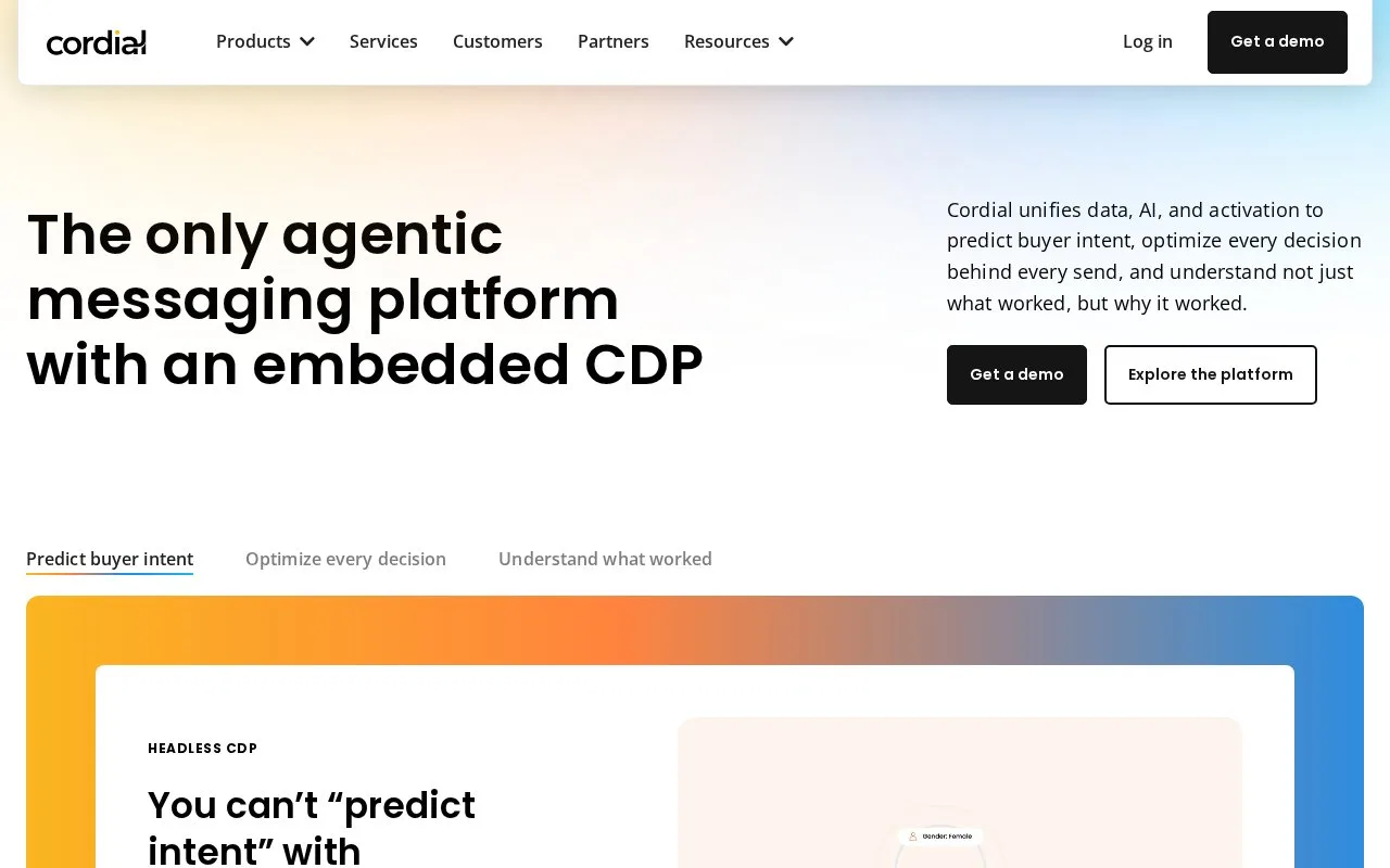 Screenshot of the Cordial homepage