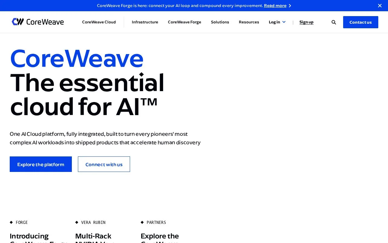 Screenshot of the CoreWeave homepage
