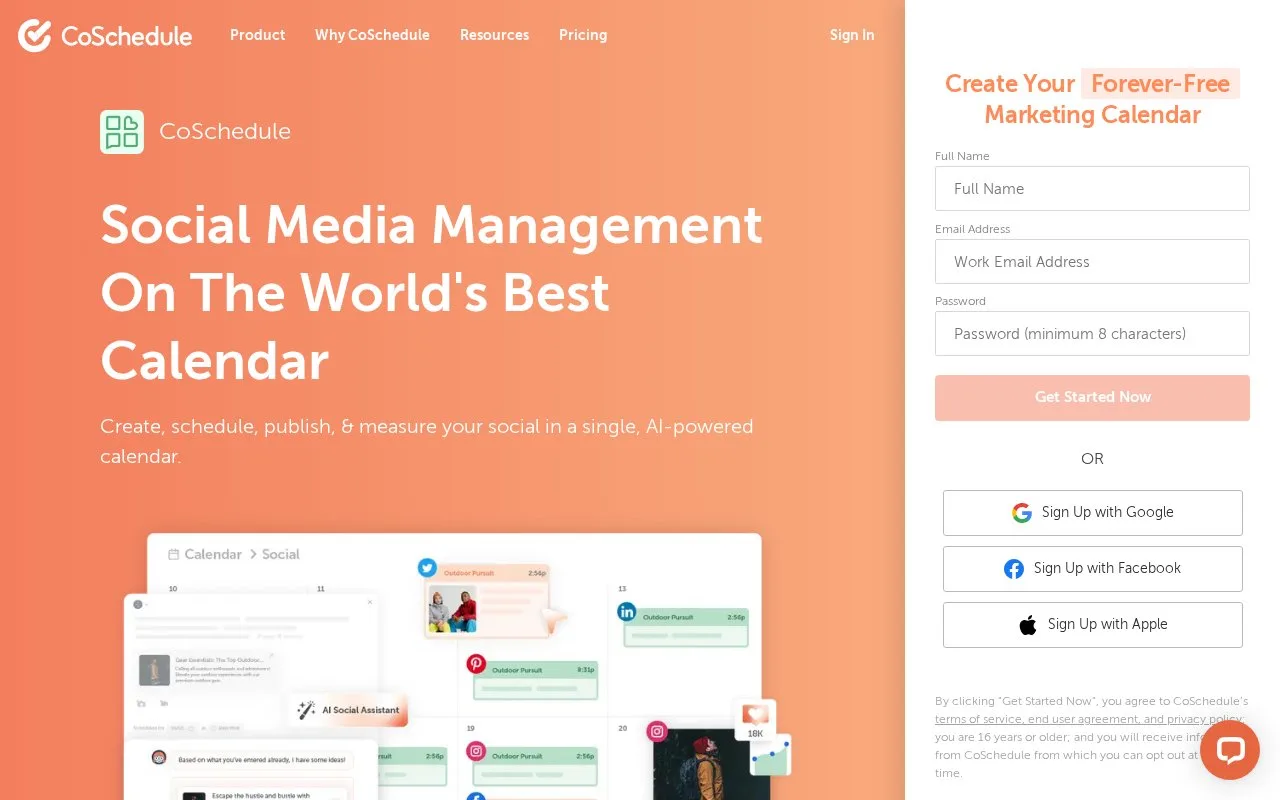 Screenshot of the CoSchedule homepage