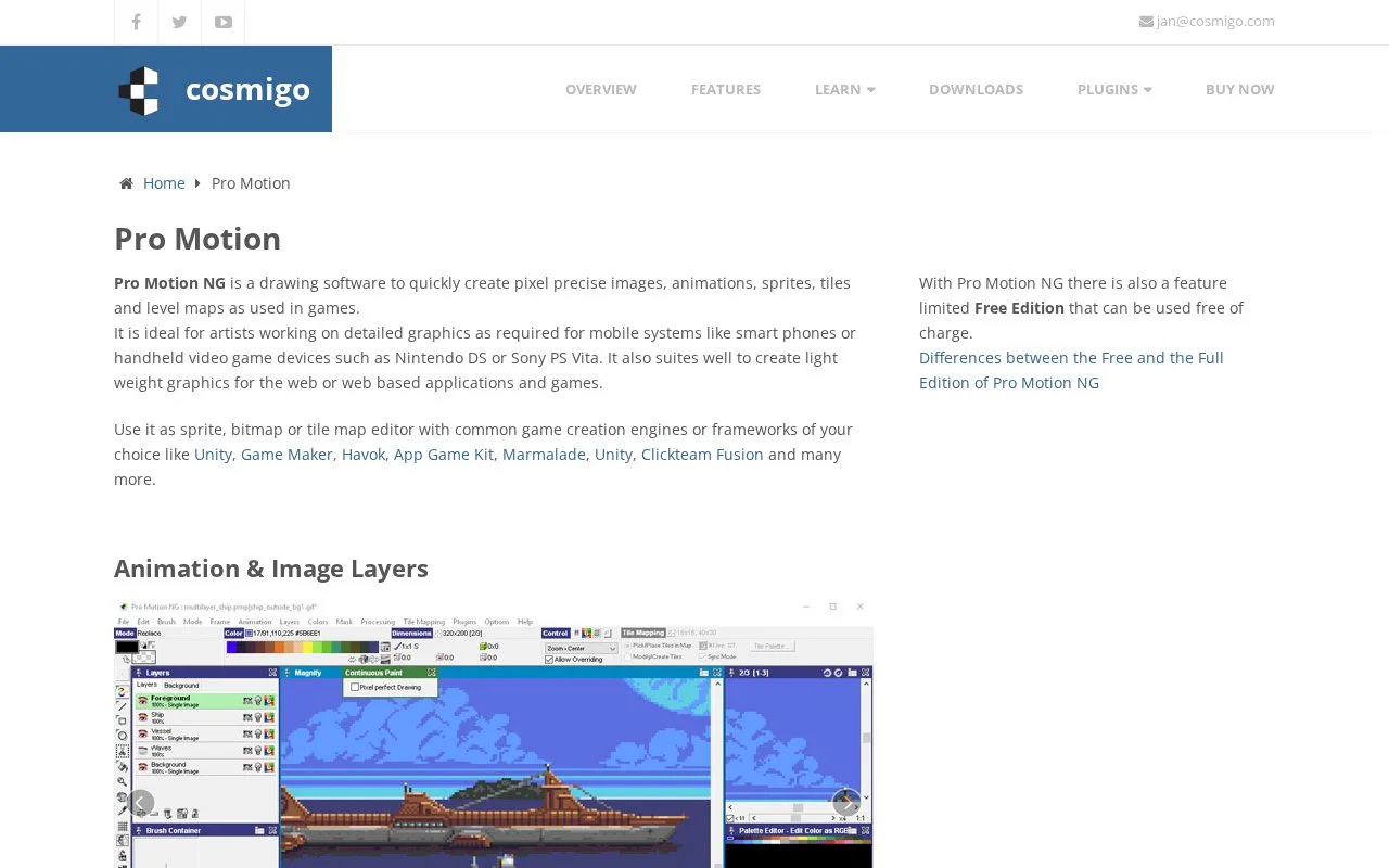 Screenshot of the Pro Motion NG homepage