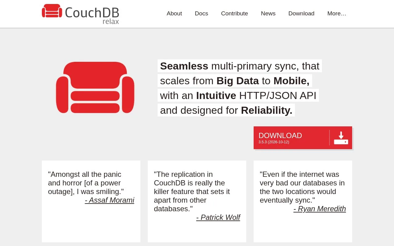 Screenshot of the Apache CouchDB homepage