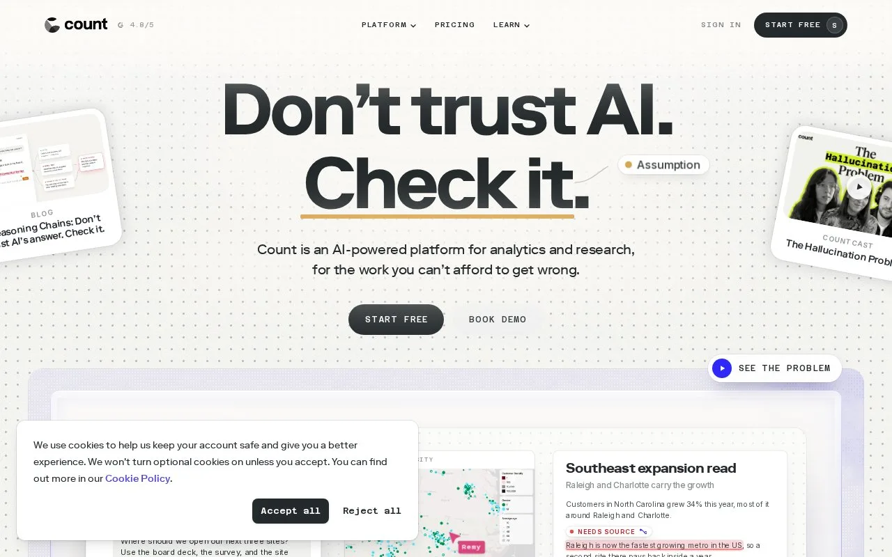 Screenshot of the Count homepage