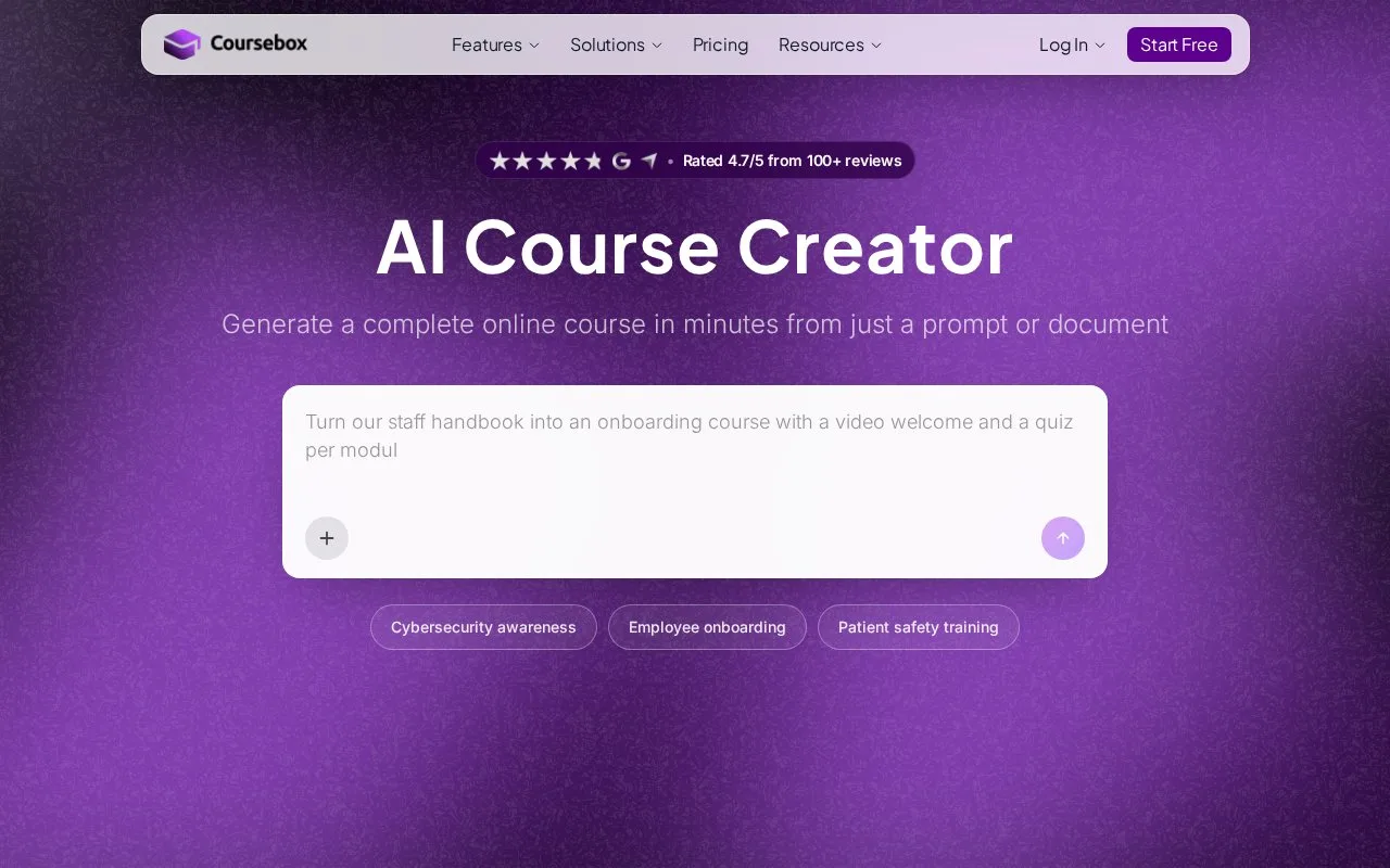 Screenshot of the Coursebox homepage