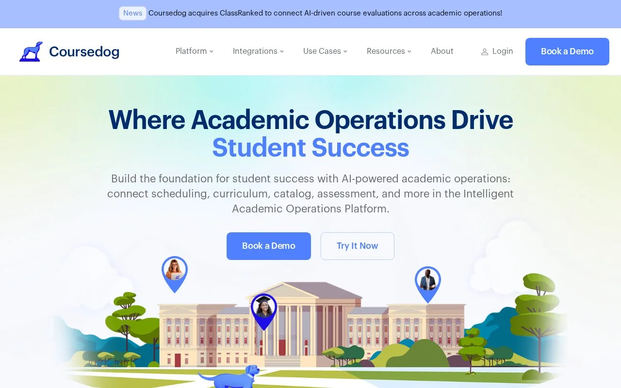 Screenshot of the Coursedog homepage