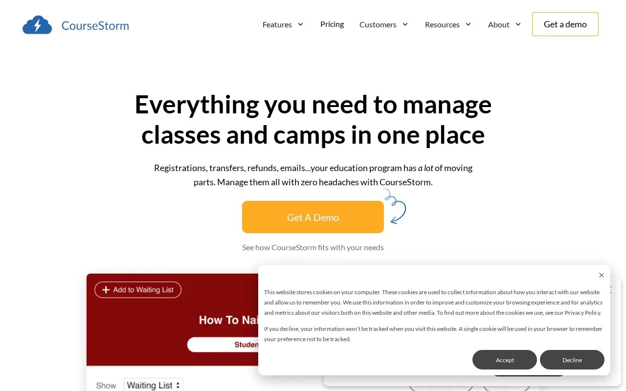Screenshot of the CourseStorm homepage