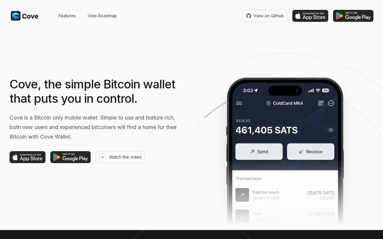 Screenshot of the Cove homepage