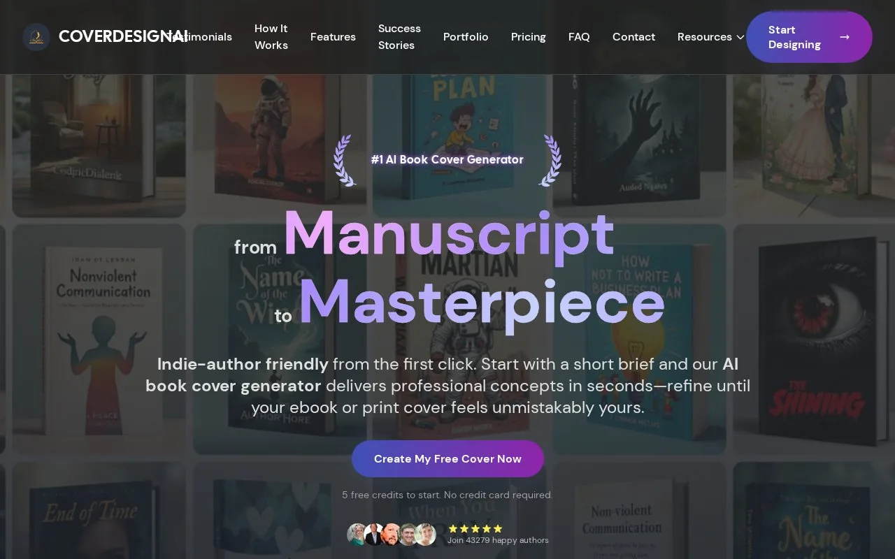Screenshot of the CoverDesignAI homepage