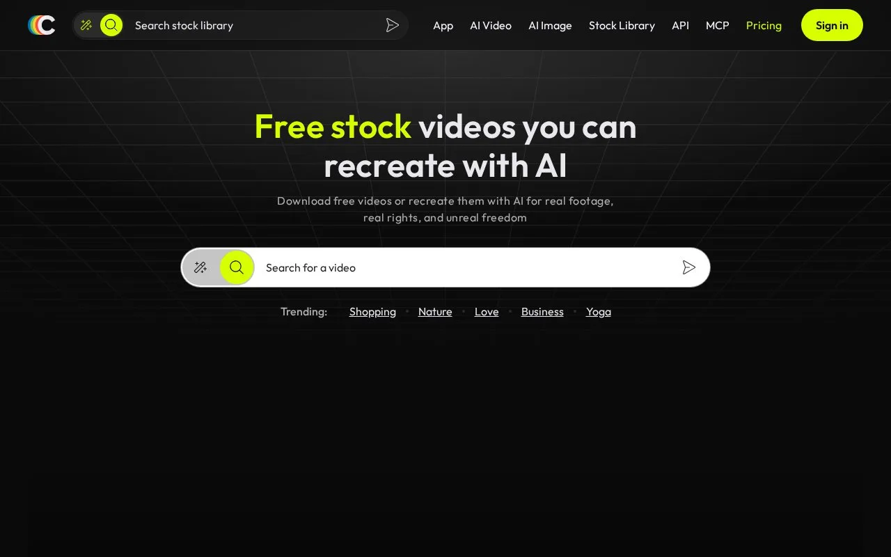 Screenshot of the Coverr homepage